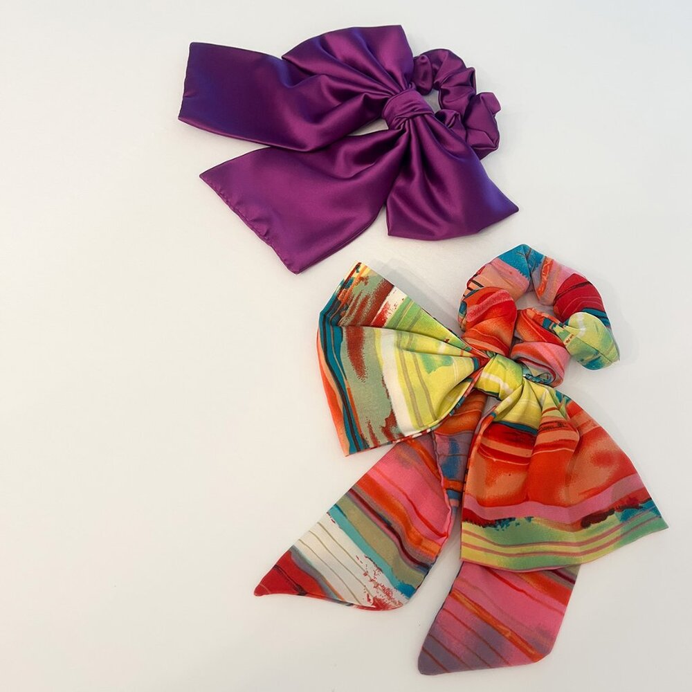 Handmade Satin & Abstract Print Hair Bows (Set of 2)